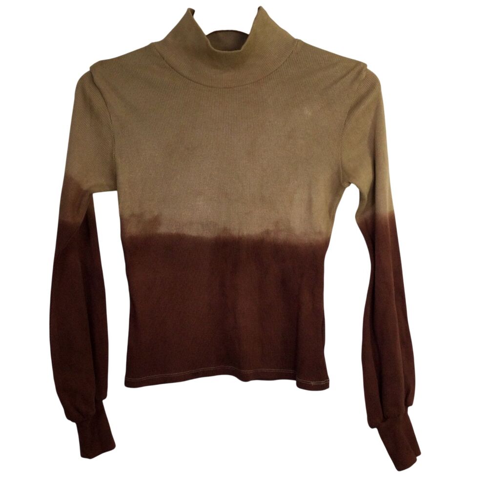 Alexandra Bueno Womens Rib Knit Top Mock-Neck Long Sleeve Tan Brown Size S NWT